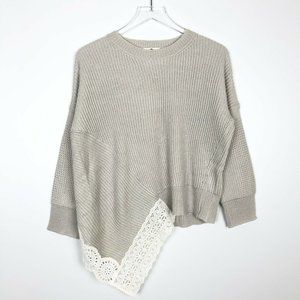 NWT Lili's Closet Ribbed Oversized Crew Neck Sweater Eyelet Lace Trim Soft XS